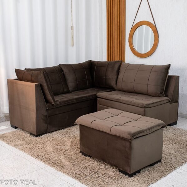 Sofá Canto Viena Veludo Marrom A17