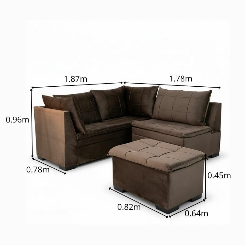 Sofá Canto Viena Veludo Marrom A17 - Imagem 2