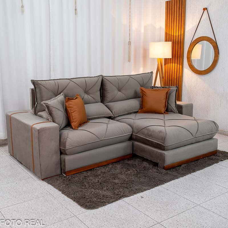 Sofá Retrátil Reclinável Gran Bello 2.50m Veludo Capuccino 02 - Molas Ensacadas Pocket - Imagem 4