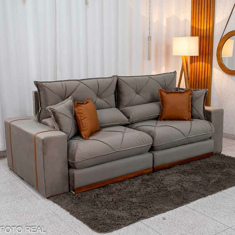 Sofá Retrátil Reclinável Gran Bello 2.50m Veludo Capuccino 02 - Molas Ensacadas Pocket - Imagem 3