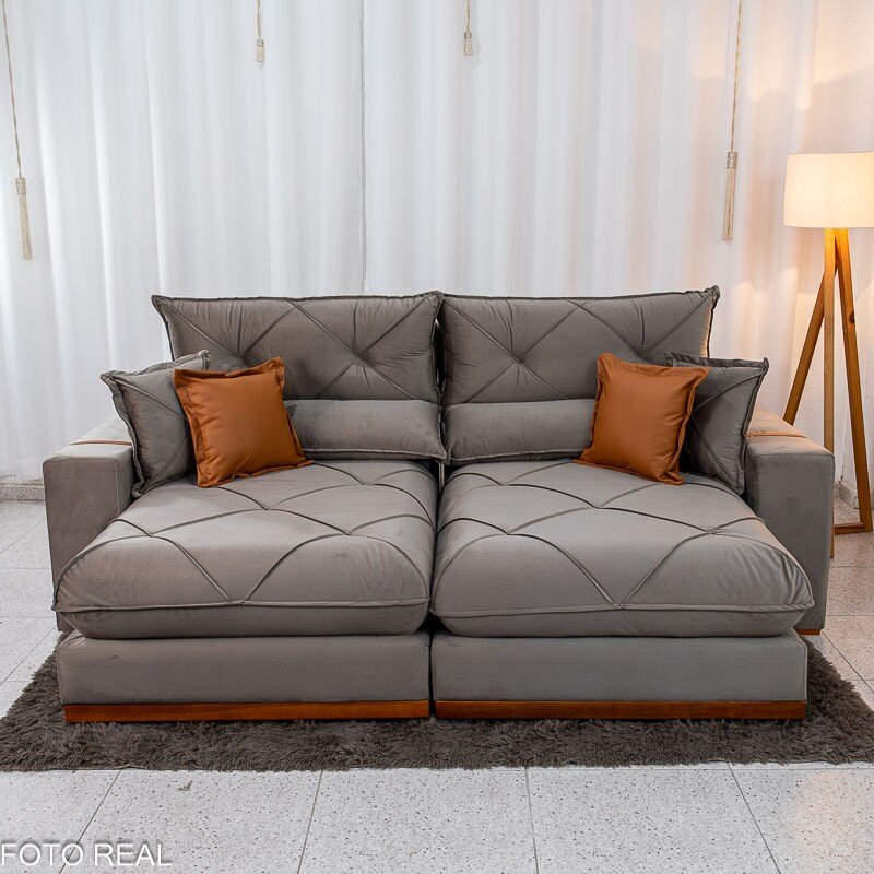 Sofá Retrátil Reclinável Gran Bello 2.50m Veludo Capuccino 02 - Molas Ensacadas Pocket - Imagem 5