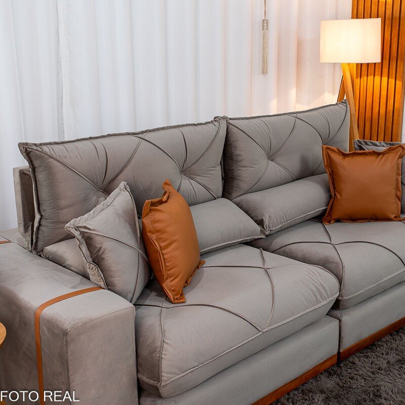 Sofá Retrátil Reclinável Gran Bello 2.50m Veludo Capuccino 02 - Molas Ensacadas Pocket - Imagem 7