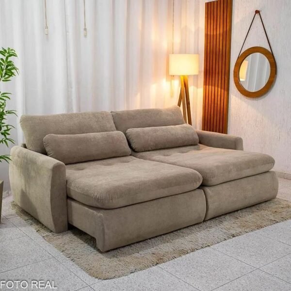 Sofá Retrátil Amaranto Premium 2.30m Bege 06 - Sem Caixa