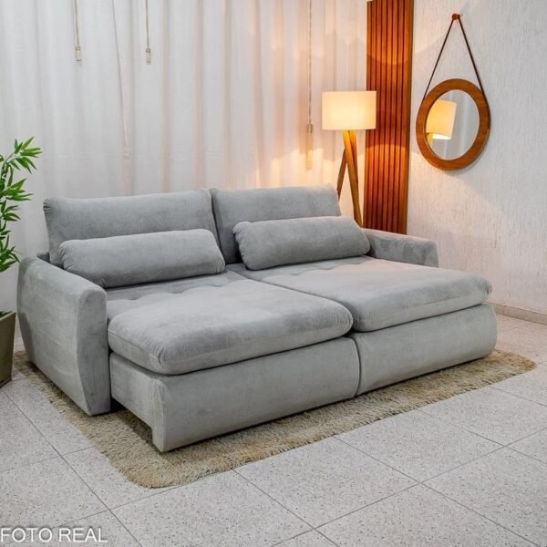 Sofá Retrátil Amaranto Premium 2.30m Prata 04 - Sem Caixa