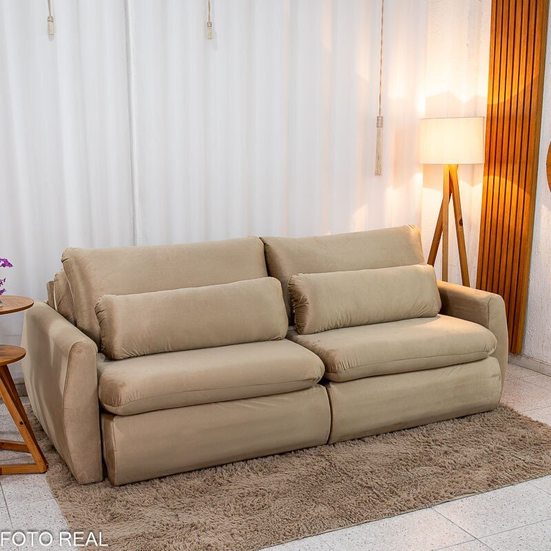 Sofá Retrátil Amaranto Premium 2.30m Veludo Bege - Sem Caixa - Imagem 4