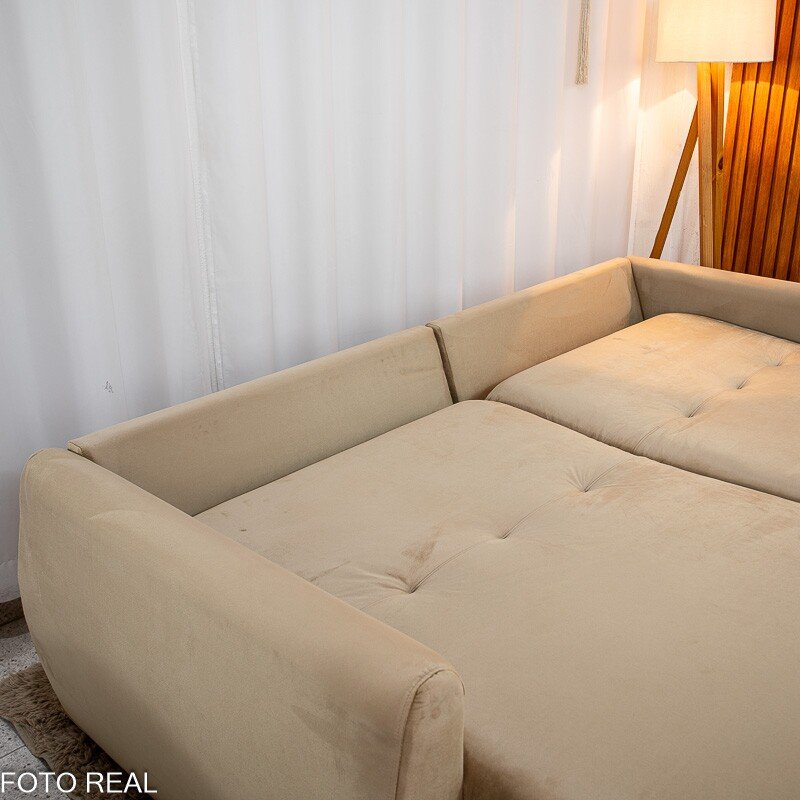 Sofá Retrátil Amaranto Premium 2.30m Veludo Bege - Sem Caixa - Imagem 11