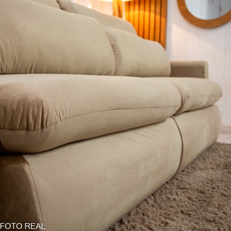 Sofá Retrátil Amaranto Premium 2.30m Veludo Bege - Sem Caixa - Imagem 12