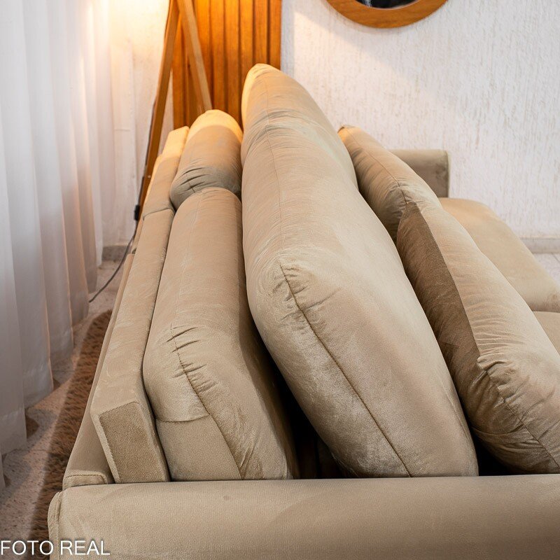 Sofá Retrátil Amaranto Premium 2.30m Veludo Bege - Sem Caixa - Imagem 13