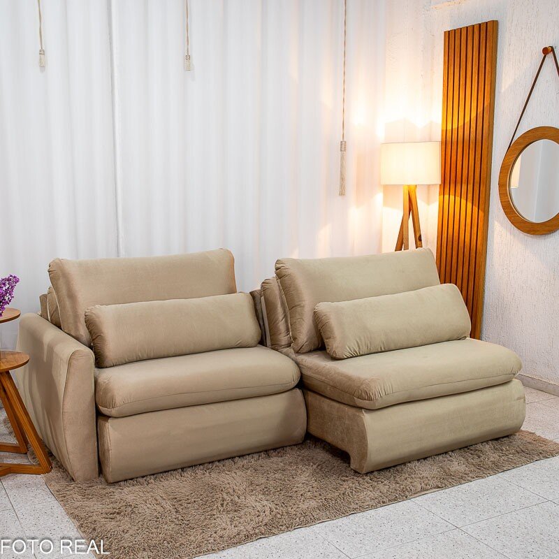Sofá Retrátil Amaranto Premium 2.30m Veludo Bege - Sem Caixa - Imagem 3