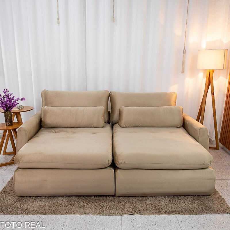 Sofá Retrátil Amaranto Premium 2.30m Veludo Bege - Sem Caixa - Imagem 6