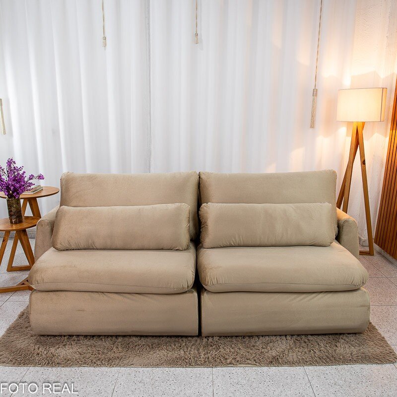Sofá Retrátil Amaranto Premium 2.30m Veludo Bege - Sem Caixa - Imagem 7