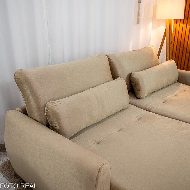 Sofá Retrátil Amaranto Premium 2.30m Veludo Bege - Sem Caixa - Imagem 9