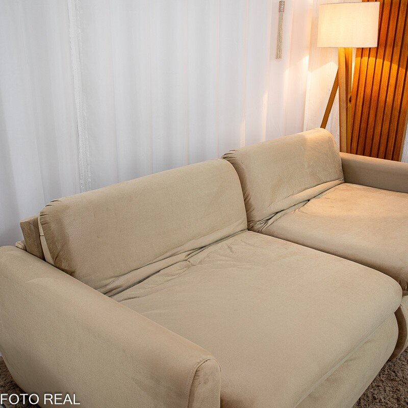 Sofá Retrátil Amaranto Premium 2.30m Veludo Bege - Sem Caixa - Imagem 10