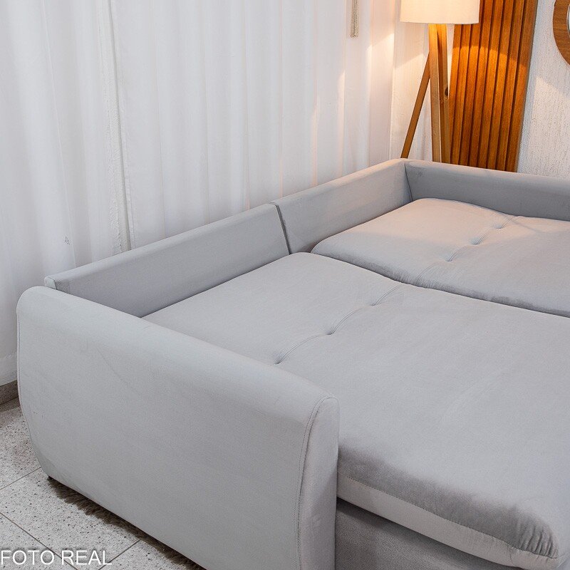 Sofá Retrátil Amaranto Premium 2.30m Veludo Prata - Sem Caixa - Imagem 11