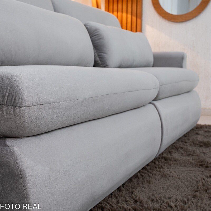 Sofá Retrátil Amaranto Premium 2.30m Veludo Prata - Sem Caixa - Imagem 13