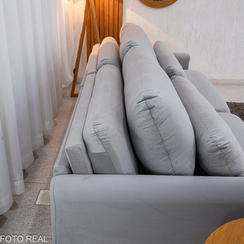 Sofá Retrátil Amaranto Premium 2.30m Veludo Prata - Sem Caixa - Imagem 14
