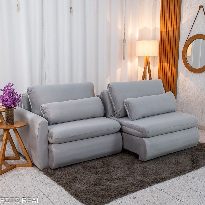 Sofá Retrátil Amaranto Premium 2.30m Veludo Prata - Sem Caixa - Imagem 3