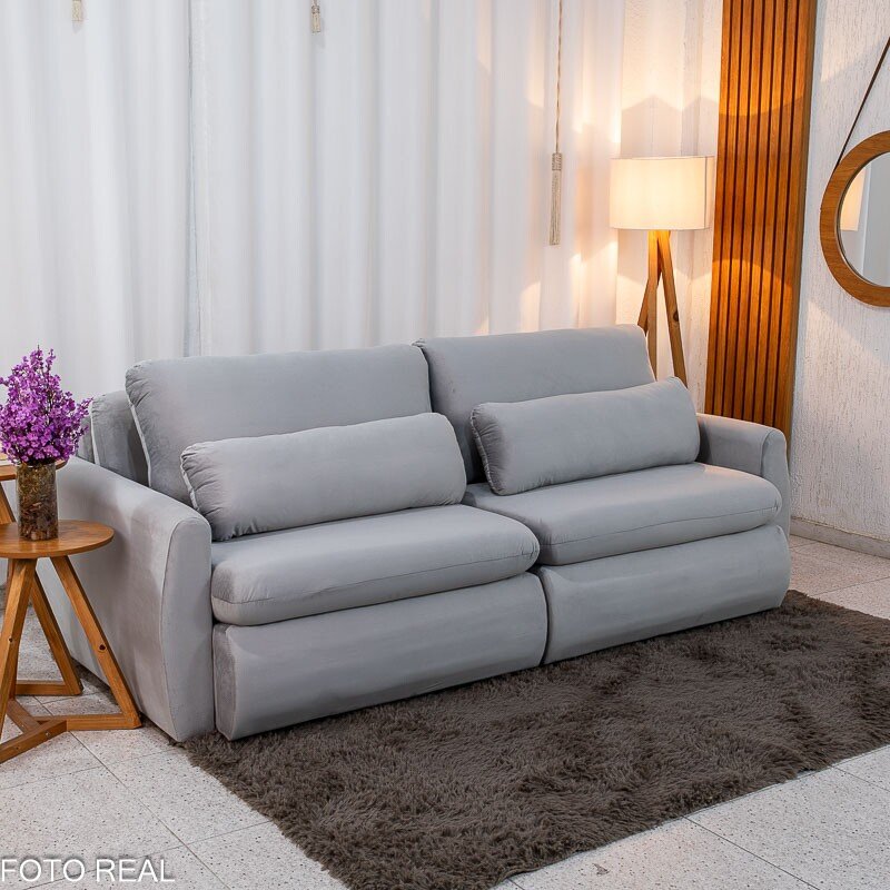 Sofá Retrátil Amaranto Premium 2.30m Veludo Prata - Sem Caixa - Imagem 4
