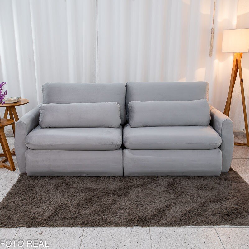 Sofá Retrátil Amaranto Premium 2.30m Veludo Prata - Sem Caixa - Imagem 7