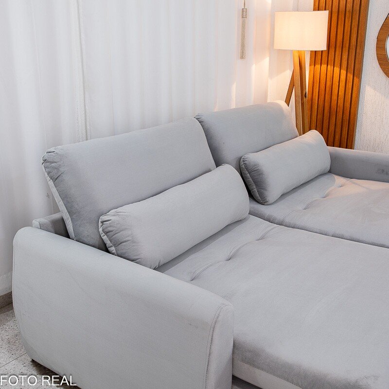 Sofá Retrátil Amaranto Premium 2.30m Veludo Prata - Sem Caixa - Imagem 8
