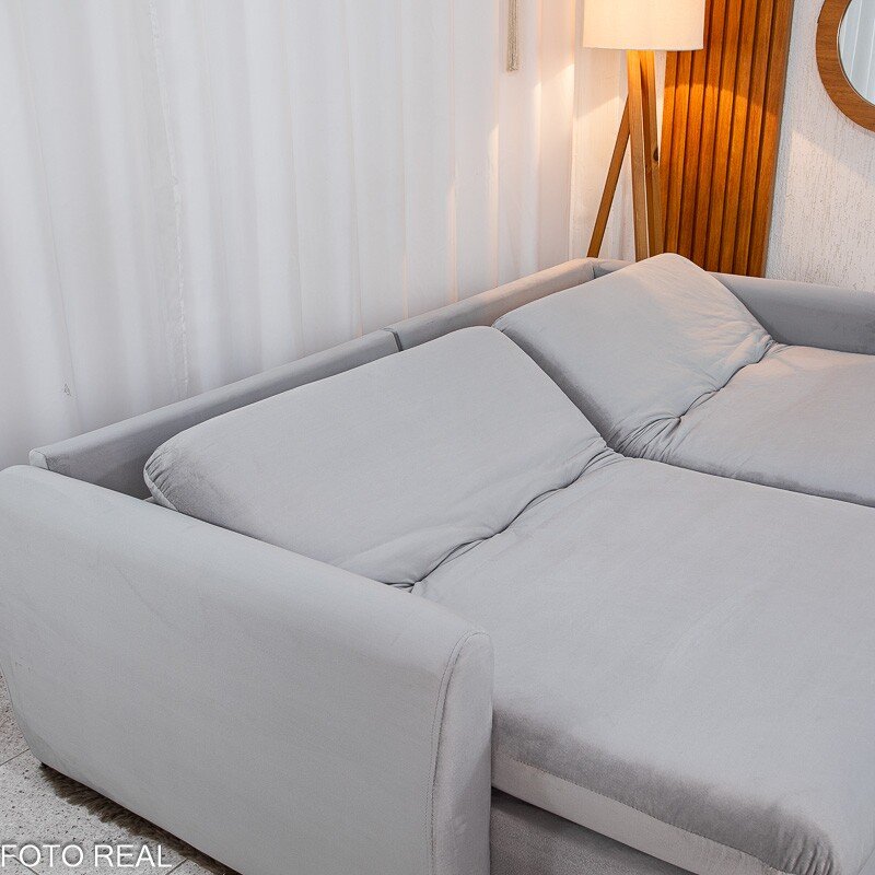 Sofá Retrátil Amaranto Premium 2.30m Veludo Prata - Sem Caixa - Imagem 10
