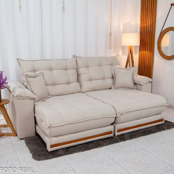 Sofá Retrátil Reclinável Barcelona 2.30m Linho Bege 459 - D33 e Molas Ensacadas Pocket