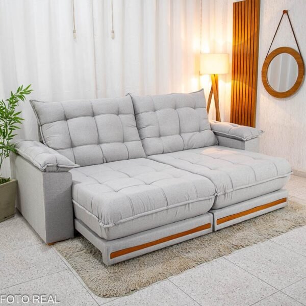 Sofá Retrátil Reclinável Barcelona 2.30m Linho Cinza 461 - D33 e Molas Ensacadas