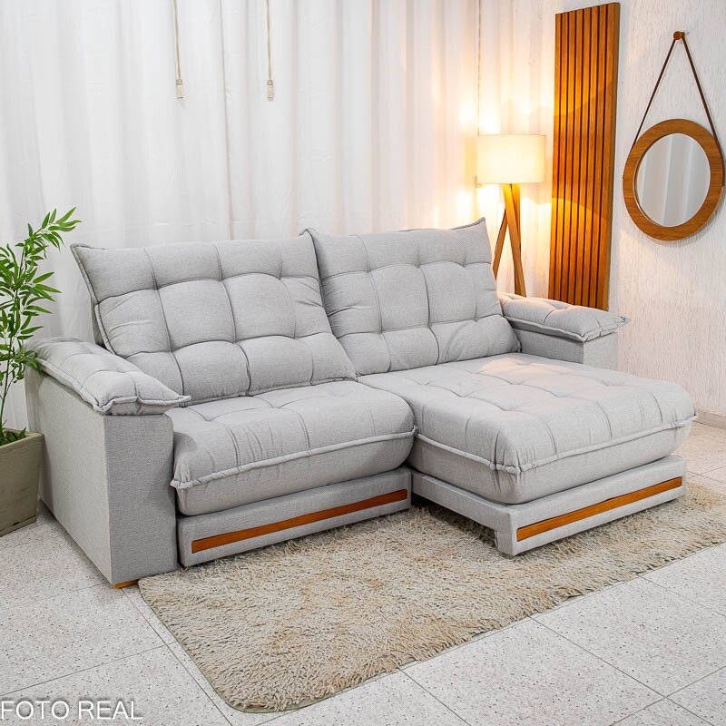 Sofá Retrátil Reclinável Barcelona 2.50m Linho Cinza 461 - D33 e Molas Ensacadas - Imagem 5
