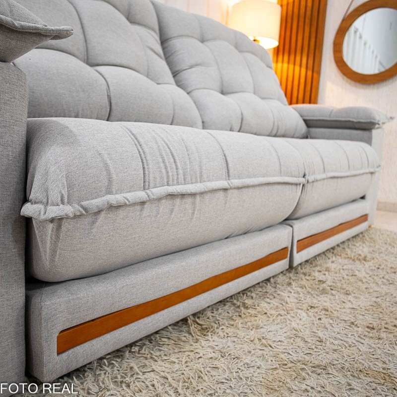 Sofá Retrátil Reclinável Barcelona 2.50m Linho Cinza 461 - D33 e Molas Ensacadas - Imagem 7