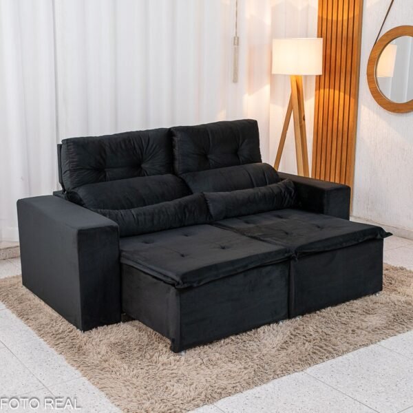 Sofá Retrátil Reclinável Bia 1.95m Veludo Preto - D28