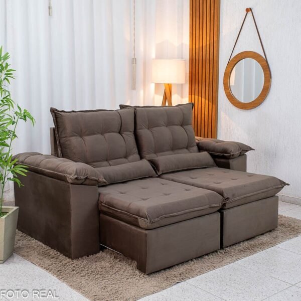 Sofá Retrátil Reclinável Emanuelly 2.00m Veludo Marrom 19 - D28 Soft