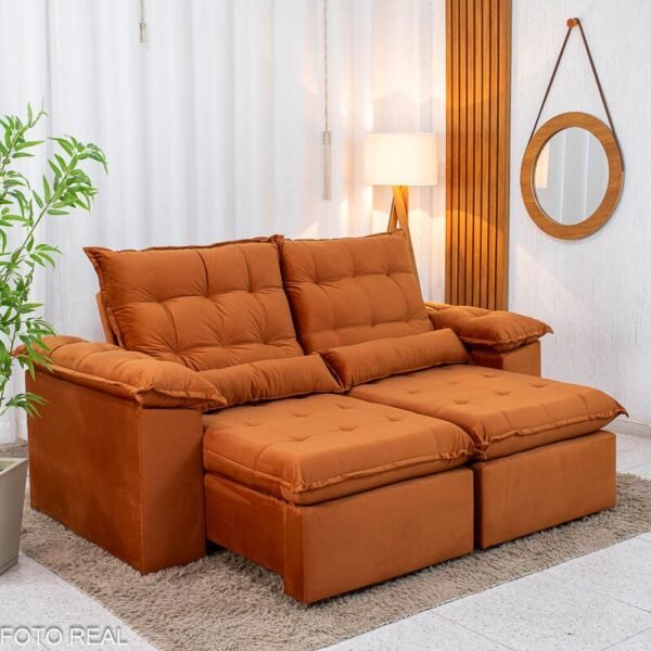 Sofá Retrátil Reclinável Emanuelly 2.00m Veludo Terracota 24 - D28 Soft