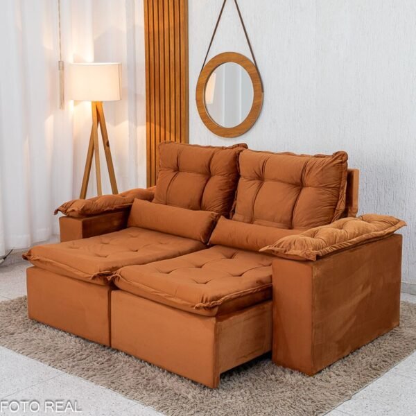Sofá Retrátil Reclinável Grécia 2.00m Veludo Terracota - Sem Caixa