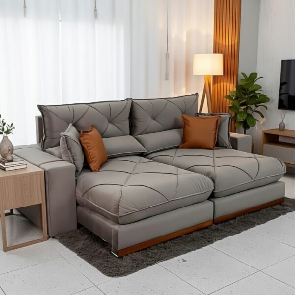 Sofá Retrátil Reclinável Gran Bello 2.50m Veludo Capuccino 02 - Molas Ensacadas Pocket