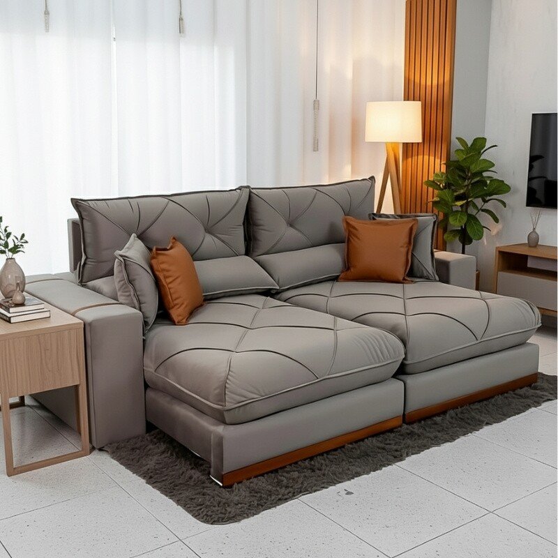 Sofá Retrátil Reclinável Gran Bello 2.50m Veludo Capuccino 02 - Molas Ensacadas Pocket