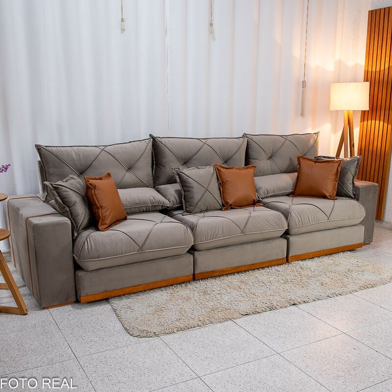 Sofá Retrátil Reclinável Gran Bello 3.20m Veludo Capuccino - Molas Ensacadas - Imagem 3