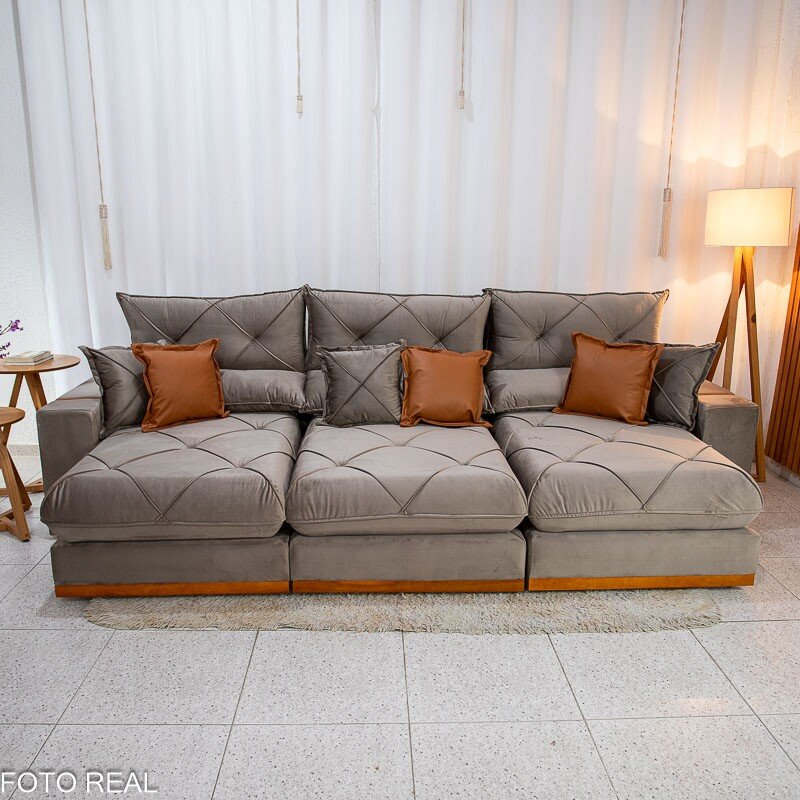 Sofá Retrátil Reclinável Gran Bello 3.20m Veludo Capuccino - Molas Ensacadas - Imagem 4