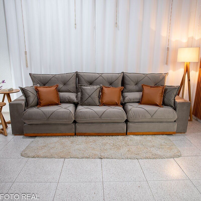 Sofá Retrátil Reclinável Gran Bello 3.20m Veludo Capuccino - Molas Ensacadas - Imagem 5