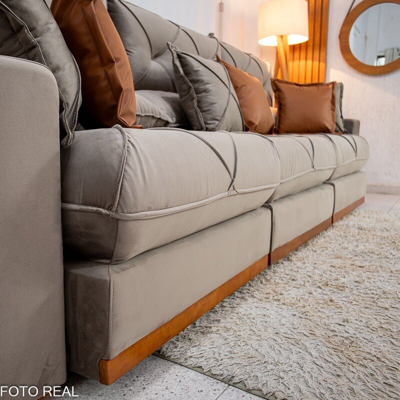 Sofá Retrátil Reclinável Gran Bello 3.20m Veludo Capuccino - Molas Ensacadas - Imagem 6
