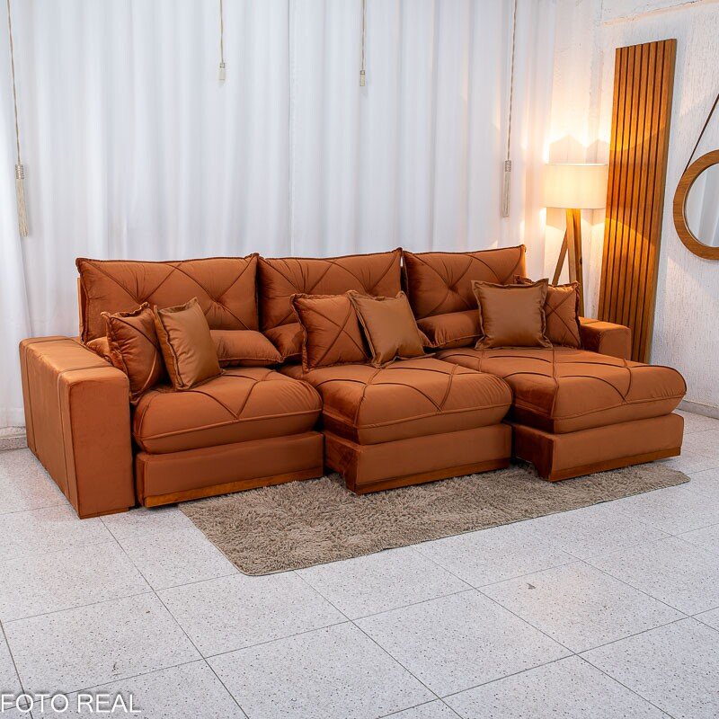 Sofá Retrátil Reclinável Gran Bello 3.20m Veludo Terracota 24 - Molas Ensacadas - Imagem 4