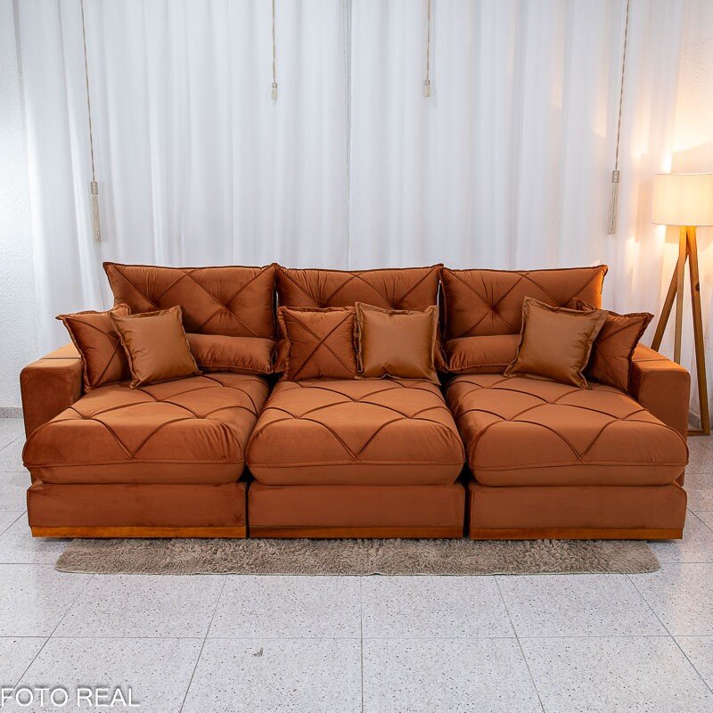 Sofá Retrátil Reclinável Gran Bello 3.20m Veludo Terracota 24 - Molas Ensacadas - Imagem 5