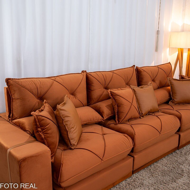 Sofá Retrátil Reclinável Gran Bello 3.20m Veludo Terracota 24 - Molas Ensacadas - Imagem 7