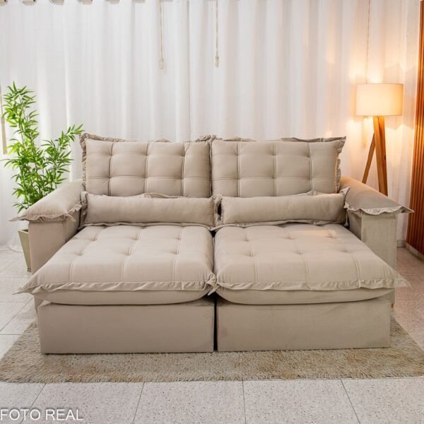 Sofá Retrátil Reclinável Maldivas 2.30m Veludo Bege A32 - D28 Pró Aditivada