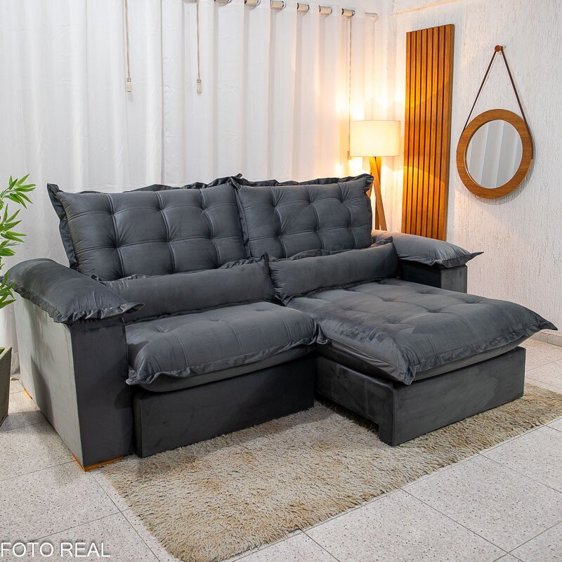 Sofá Retrátil Reclinável Maldivas 2.30m Veludo Grafite A15 - D28 Pró Aditivada - Imagem 5