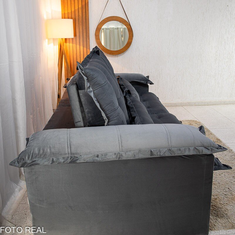 Sofá Retrátil Reclinável Maldivas 2.30m Veludo Grafite A15 - D28 Pró Aditivada - Imagem 8