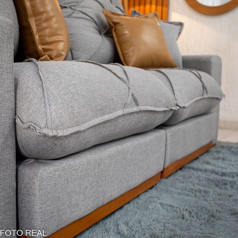 Sofá Retrátil Reclinável Malibu 2.10m Linho Cinza 1008 - D33 e Molas Ensacadas - Imagem 7