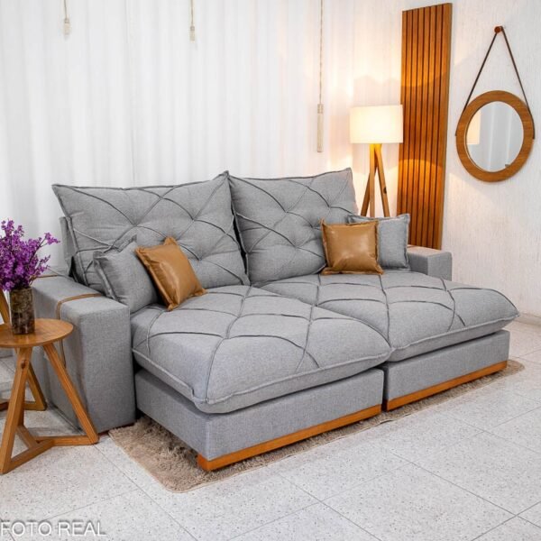 Sofá Retrátil Reclinável Malibu 2.50m Linho Cinza 1008 - D33 e Molas Ensacadas