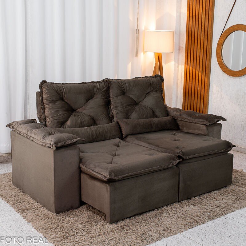 Sofá Retrátil Reclinável Master 2.00m Veludo Marrom - Sem Caixa