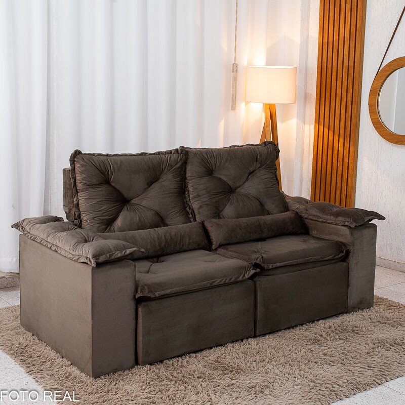 Sofá Retrátil Reclinável Master 2.00m Veludo Marrom - Sem Caixa - Imagem 3