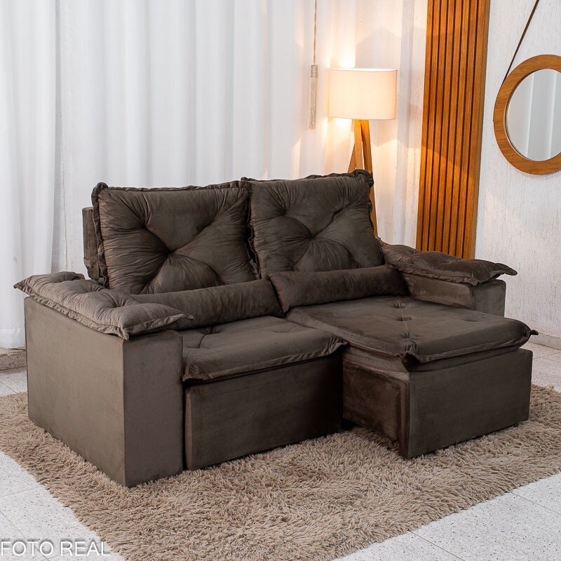 Sofá Retrátil Reclinável Master 2.00m Veludo Marrom - Sem Caixa - Imagem 6